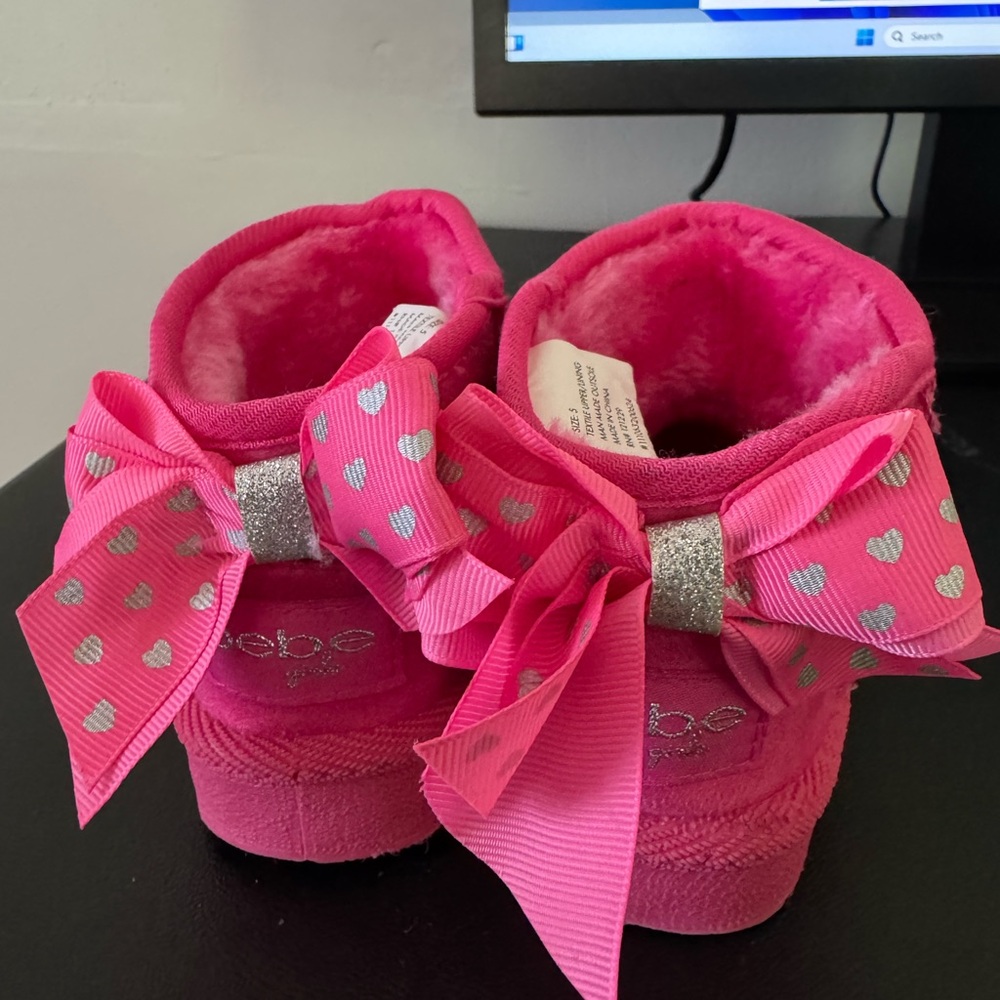 bebe Pink and Silver Kids Boots with Bows
